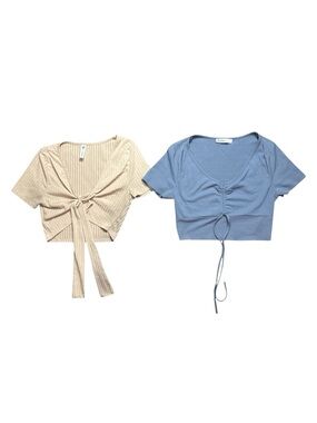 Lot of 2 Ribbed Tie Front Crop Tops S/M